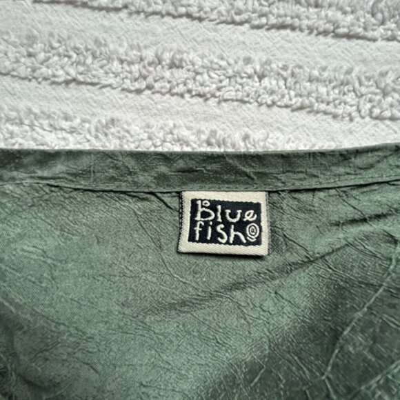 Vintage Blue Fish Women Green Silk Crinkle Cropped Blazer/Top Size 2 Lightweight - Picture 3 of 9